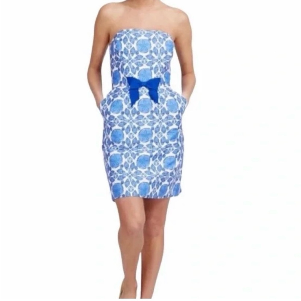 Vineyard Vines Blue and White Strapless Sheath Dress SandDollars!